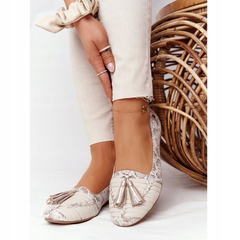 Ballerinas aus Leder mit Fransen Maciejka 04016-25 Beige-Gold golden 2