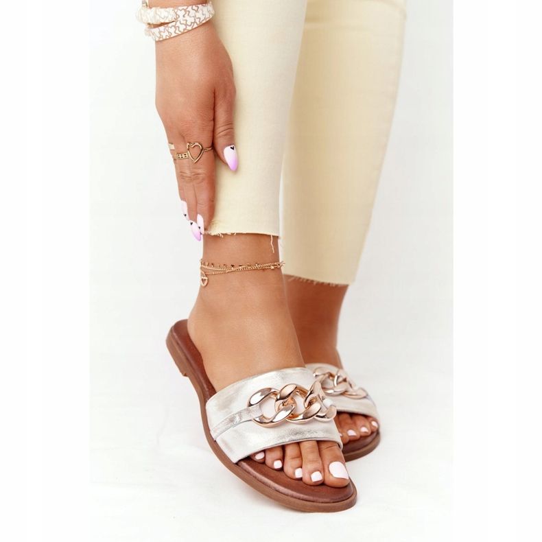 Lederhausschuhe mit Kette Nicole 2652 Metallic Weiß 2