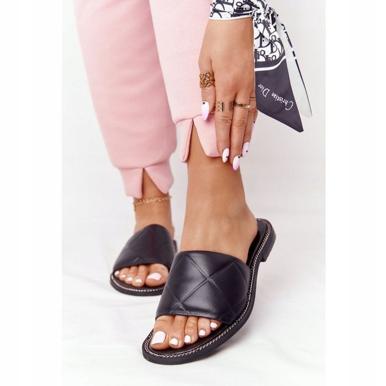 Hausschuhe aus Leder mit Steppung Nicole 2650 Schwarz 2