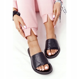 Hausschuhe aus Leder mit Steppung Nicole 2650 Schwarz 1