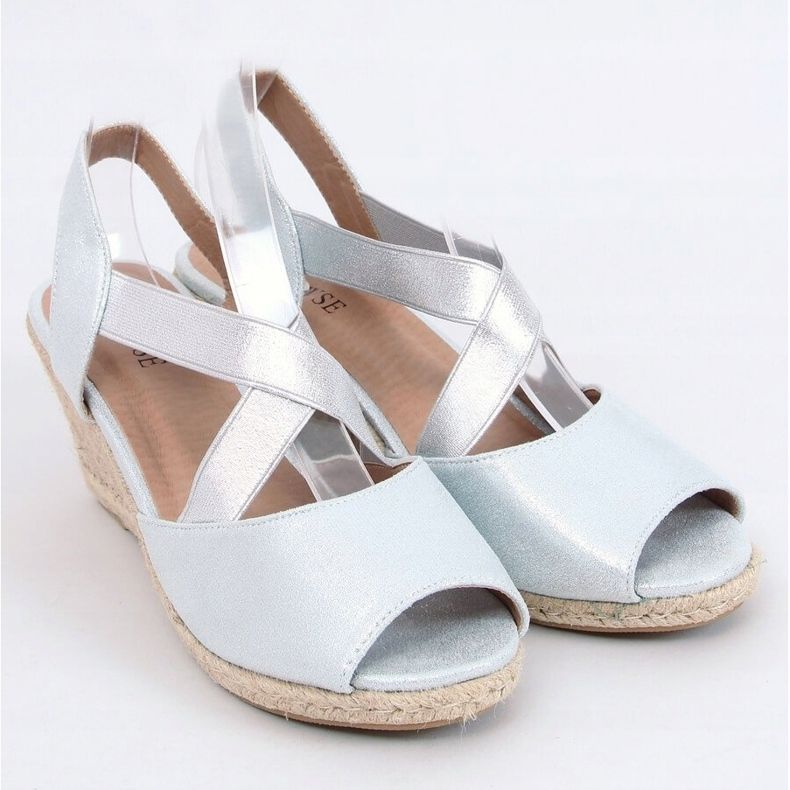 Silber Sandalen Espadrilles auf Keilabsatz Silber 9R38 Silber 1