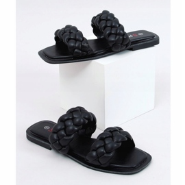 Schwarz JH200 Schwarze Hausschuhe mit geflochtenen Streifen 1