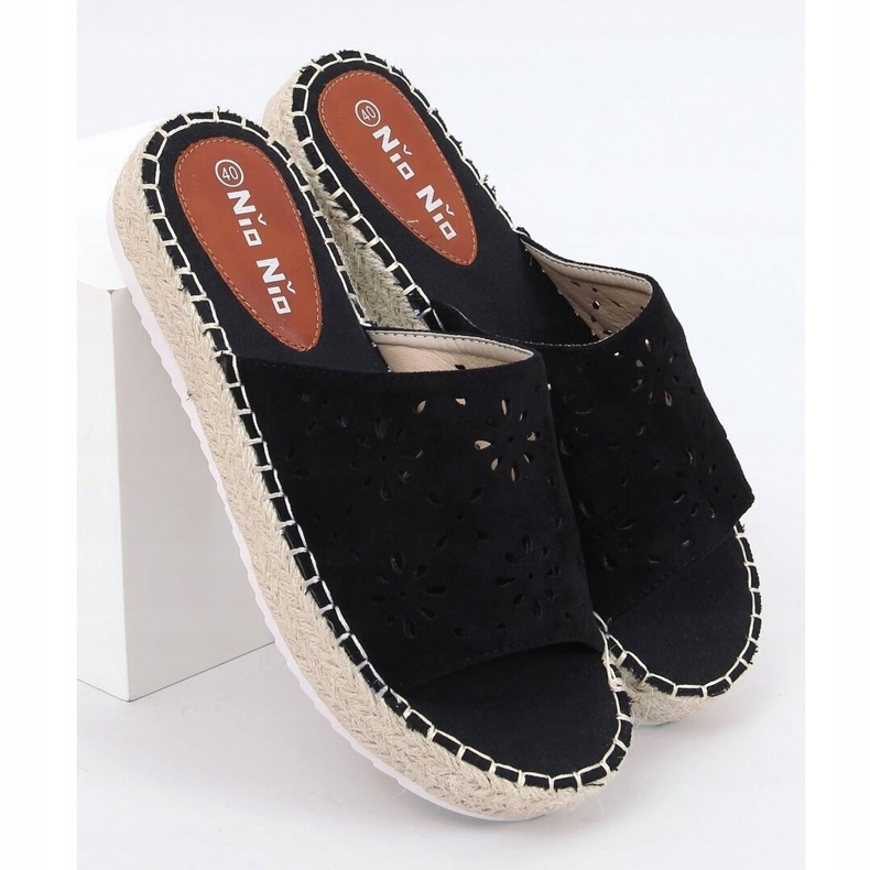 Schwarze durchbrochene Espadrilles 99-62A Schwarz 1