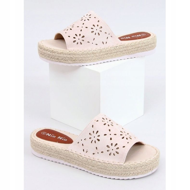Beige durchbrochene Hausschuhe Espadrilles 99-62A Beige 1