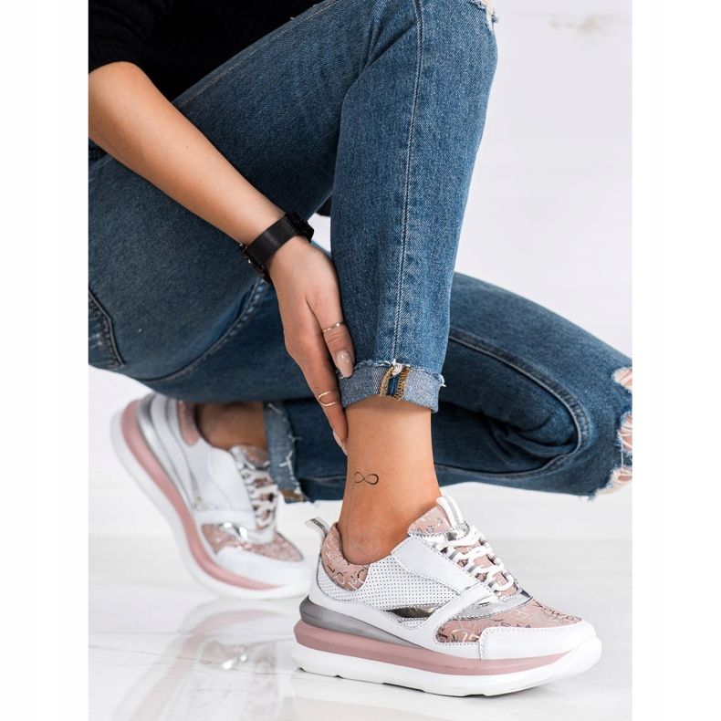 ARTIKER Sneakers aus weißem und rosafarbenem Leder 2