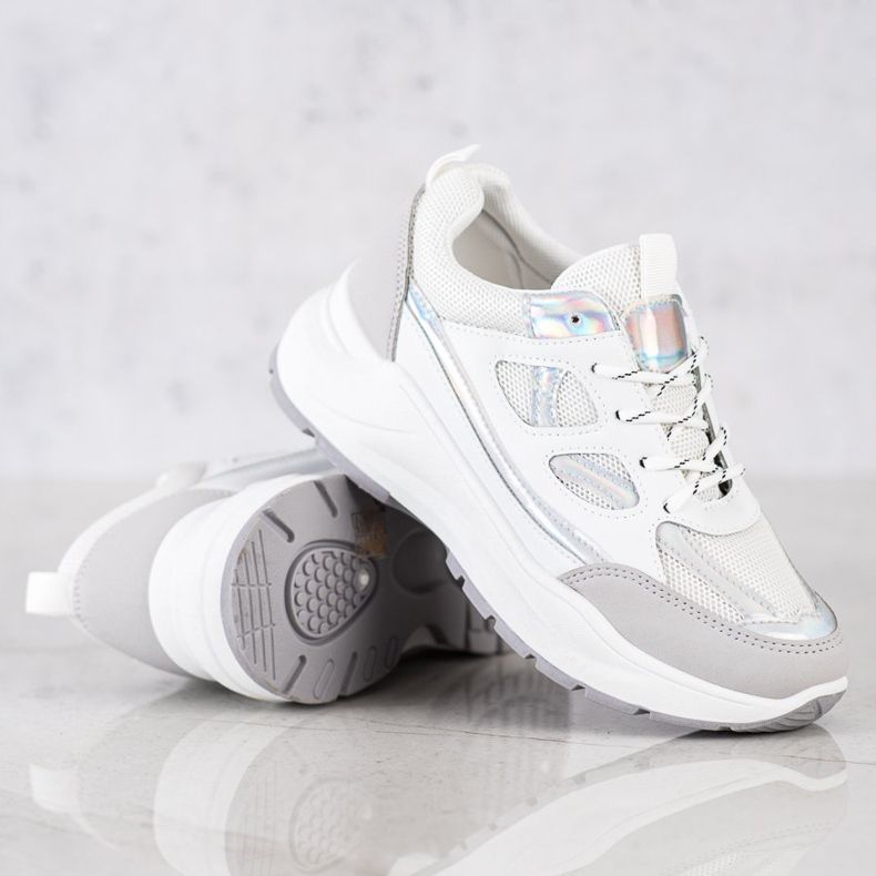 SHELOVET Stylische Sneaker weiß silber- grau 1