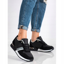 SHELOVET Schwarze Sneakers mit Glitzer-Plateau silber- 2