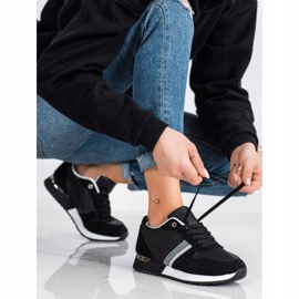 SHELOVET Schwarze Sneakers mit Glitzer-Plateau silber- 1