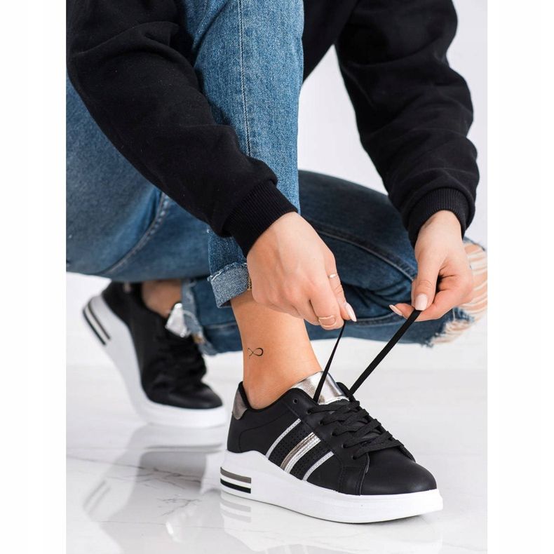 SHELOVET Lässige schwarze Sportschuhe silber- 1