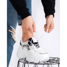 SHELOVET Stylische Sneaker mit Glitzer weiß schwarz silber- 1