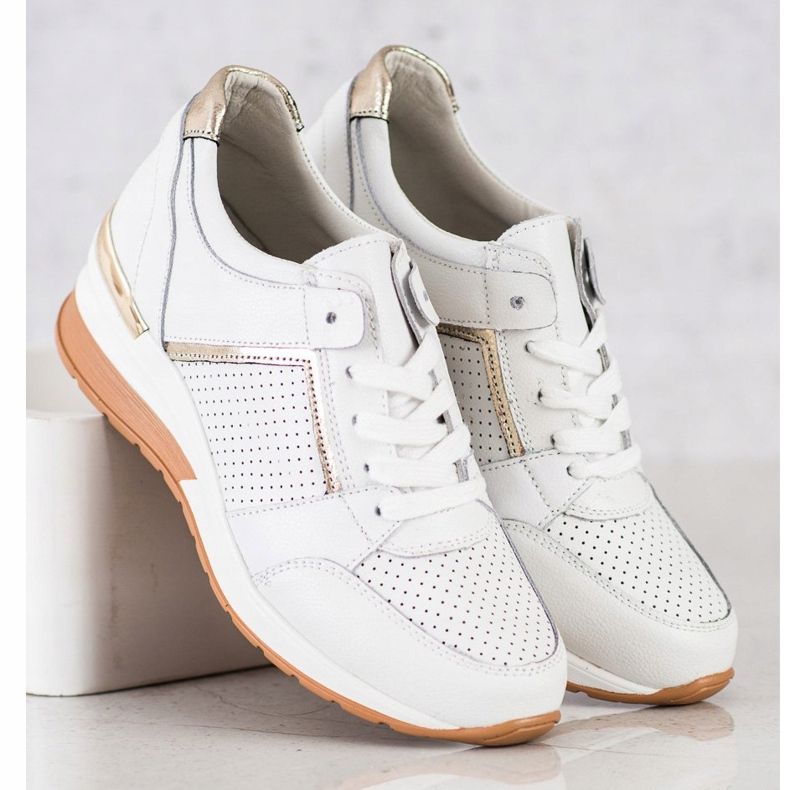 Goodin Weiße Ledersneaker golden 1