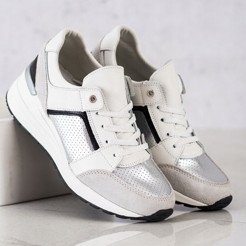 Goodin Sneakers aus weißem und silbernem Leder schwarz grau 2