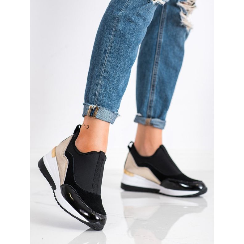 Goodin Sneakers aus Leder mit Keilabsatz schwarz golden 2