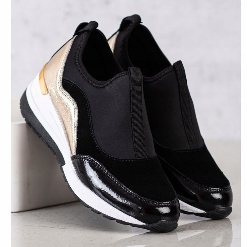 Goodin Sneakers aus Leder mit Keilabsatz schwarz golden 1