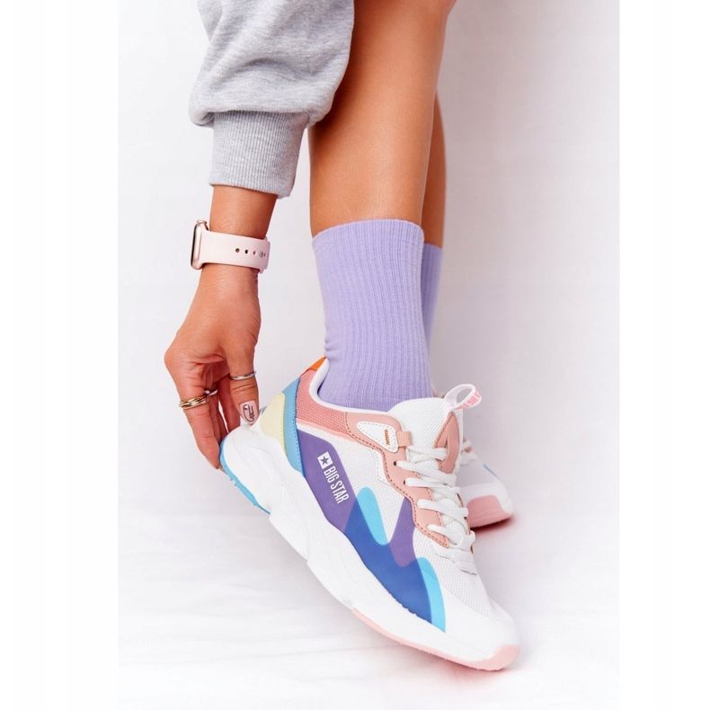 Damen Sportschuhe Memory Foam Big Star HH274809 Weiß-Rosa violett blau 1