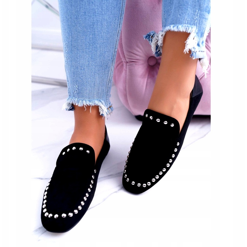 Lu Boo Damen Black Lords Ballerinas mit Planta Strasssteinen schwarz silber- 2