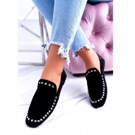 Lu Boo Damen Black Lords Ballerinas mit Planta Strasssteinen schwarz silber- 3