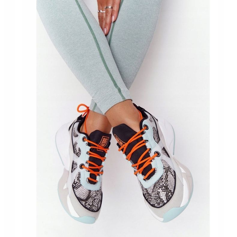 Damen Sportschuhe Memory Foam Big Star HH274324 Grau-Grün orange 2