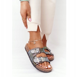 MSMG Schwarze Boa-Sandalen auf Korksohle mehrfarbig 2