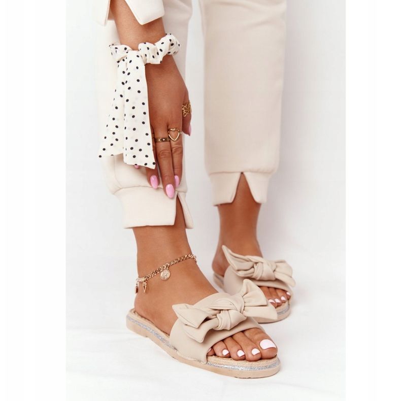 MSMG Andrea Beige Gummihausschuhe mit Schleife 2