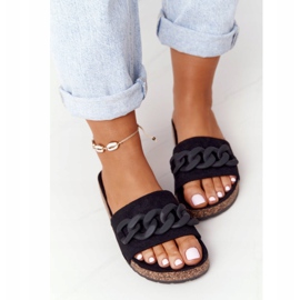 MSMG Schwarze Makayla Wildleder Hausschuhe auf der Korksohle 2