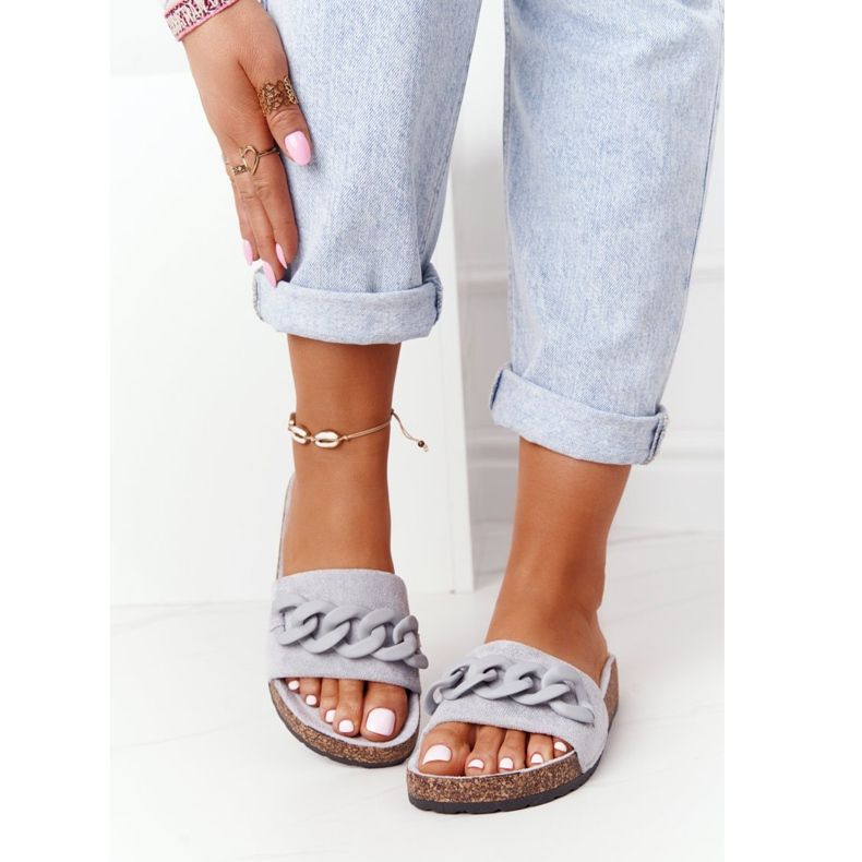 MSMG Graue Hausschuhe aus Makayla-Wildleder mit Korksohle 2