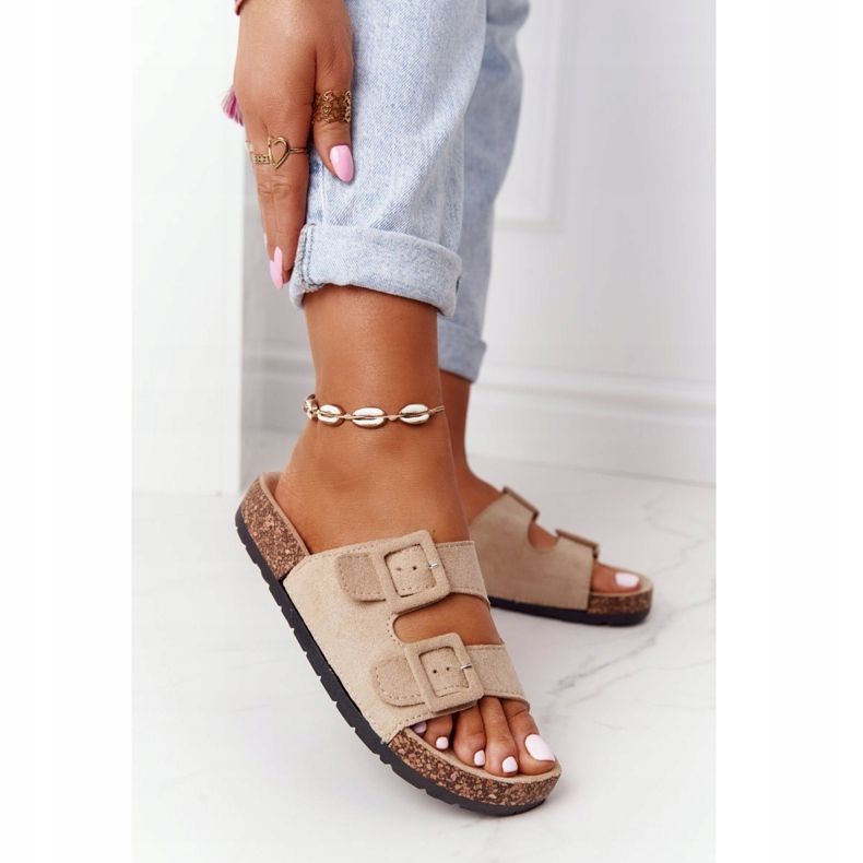 MSMG Jennifer Beige Wildleder Hausschuhe auf Korksohle 1