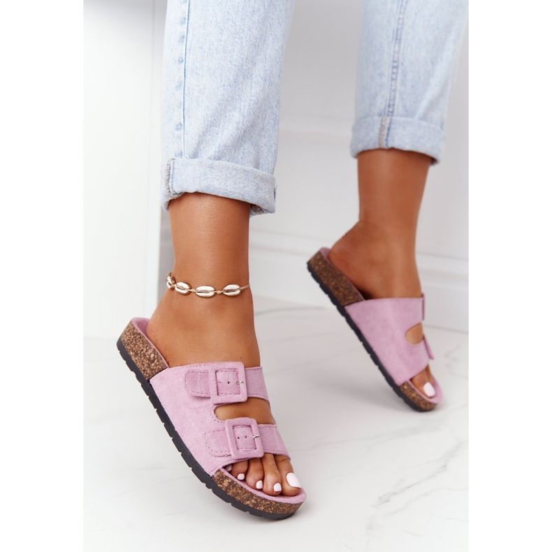 MSMG Wildleder Hausschuhe auf Korksohle Hellviolett Jennifer 2