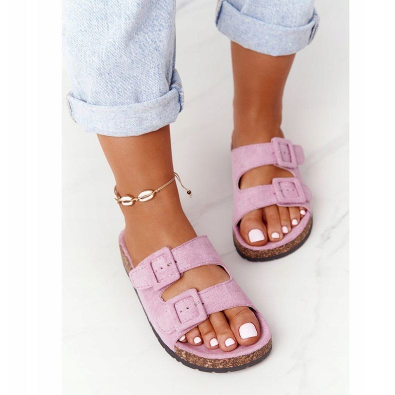 MSMG Wildleder Hausschuhe auf Korksohle Hellviolett Jennifer 1