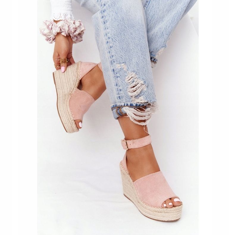 MSMG Hellrosa Makenna Keilsandalen mit Zöpfen 1