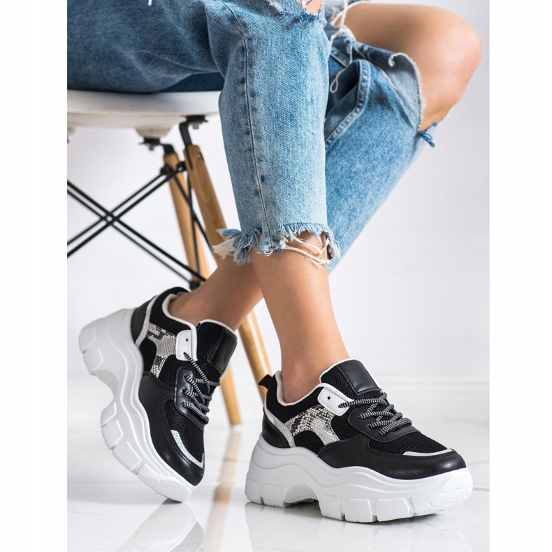 SHELOVET Stylische Sneaker mit Glitzer schwarz 1