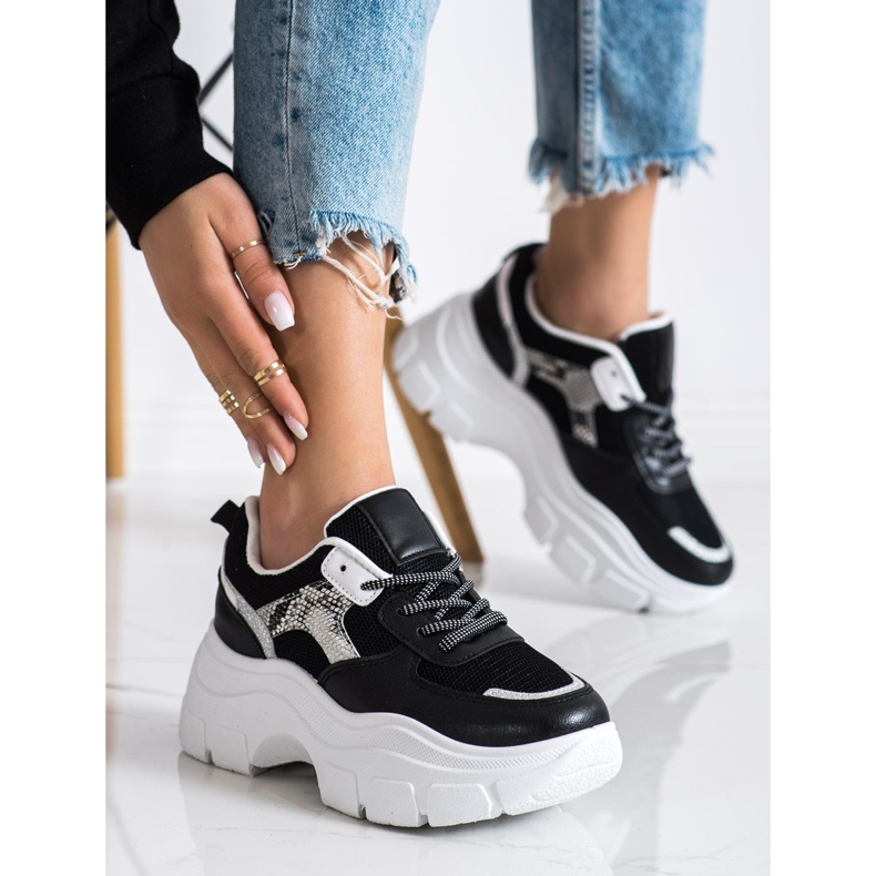 SHELOVET Stylische Sneaker mit Glitzer schwarz 2