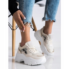 SHELOVET Stylische Sneaker mit Glitzer beige 1