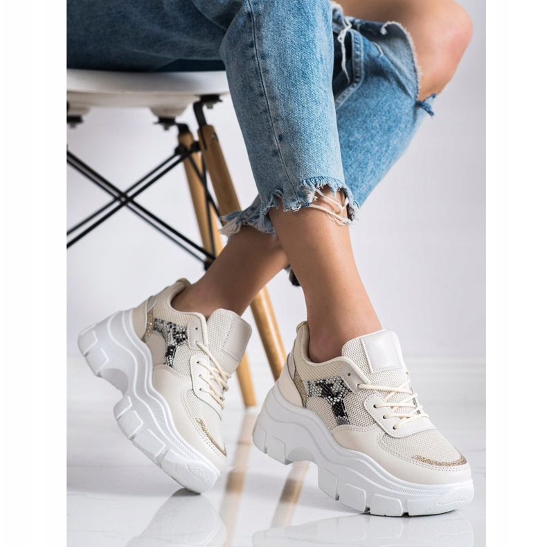 SHELOVET Stylische Sneaker mit Glitzer beige 2