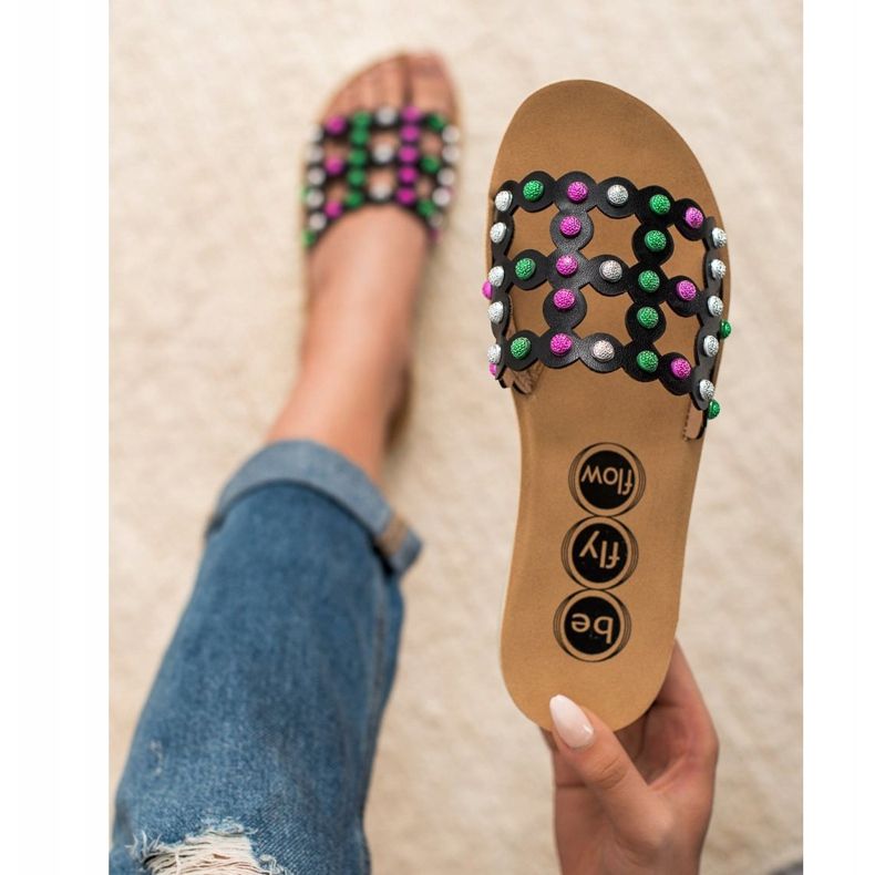 SHELOVET Lässige Hausschuhe für Damen schwarz mehrfarbig 2