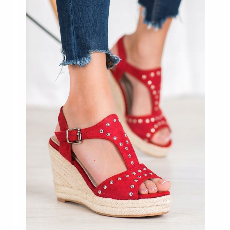 Kylie Sandalen mit Strasssteinen rot 2