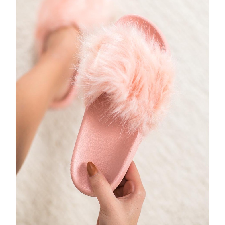 SHELOVET Gummipantoffeln mit Fell rosa 2