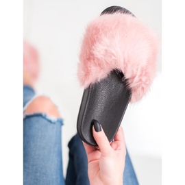 SHELOVET Bequeme Pelzpantoffeln rosa 1