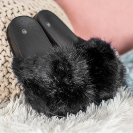 SHELOVET Bequeme Pelzpantoffeln schwarz 1