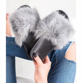 SHELOVET Bequeme Pelzpantoffeln grau 2