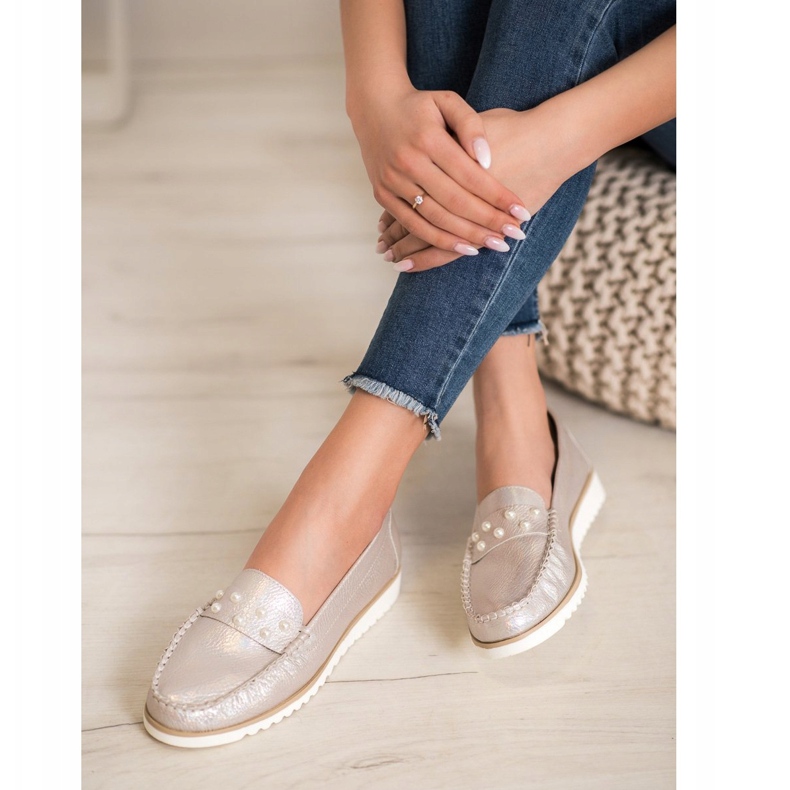 Sergio Leone Slipper mit Perlen golden 1