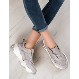 Goodin Leder Turnschuhe silber- grau 1