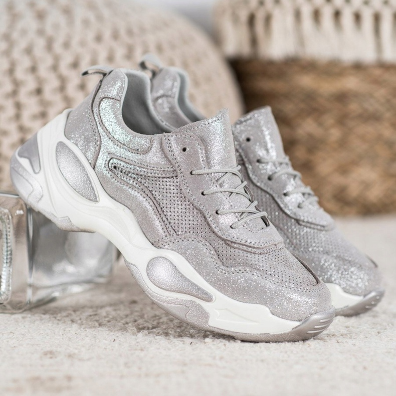 Goodin Leder Turnschuhe silber- grau 2