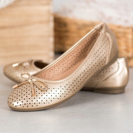 SHELOVET Durchbrochene Ballerina mit Öko-Leder golden 1