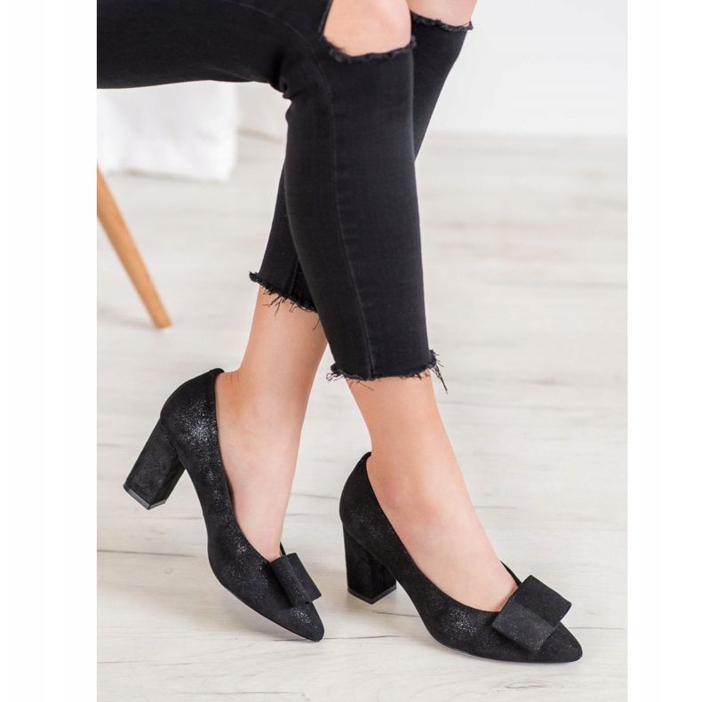 W. Potocki Glitzerpumps mit Schleife schwarz 1