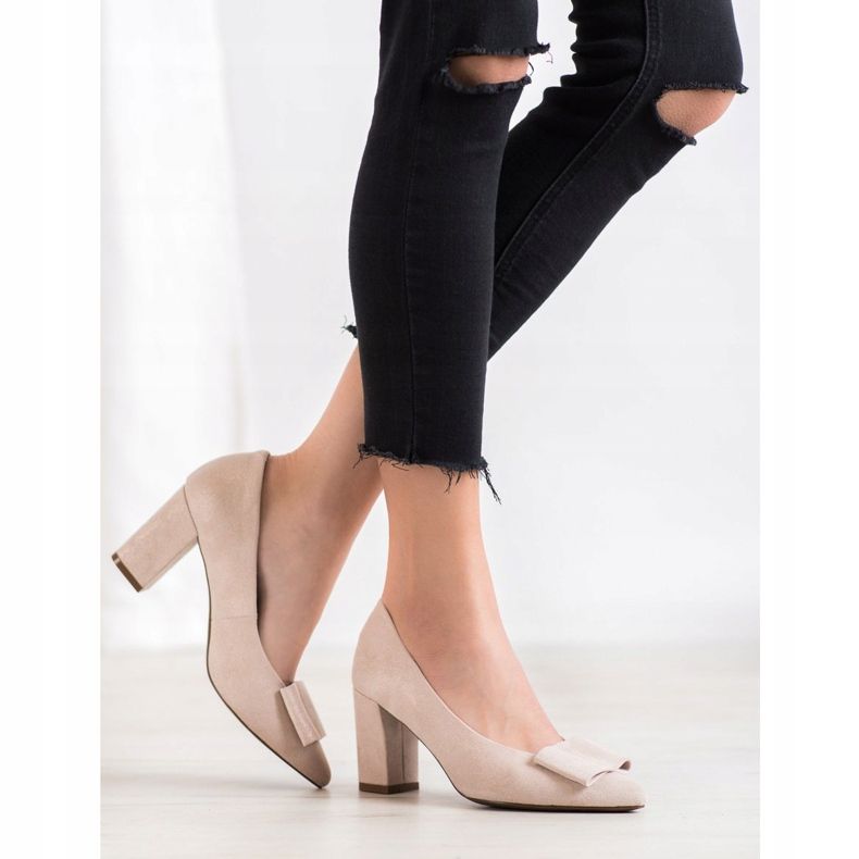 W. Potocki Glitzerpumps mit Schleife beige 2