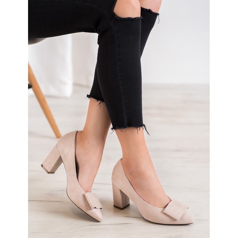 W. Potocki Glitzerpumps mit Schleife beige 1