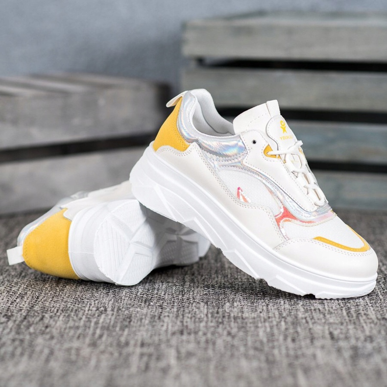 SHELOVET Modische weiße Turnschuhe gelb 2