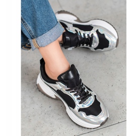 SHELOVET Fashion Sneakers mit Holo-Effekt schwarz silber- 1