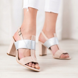 Stylische VINCEZA Sandalen beige grau 2